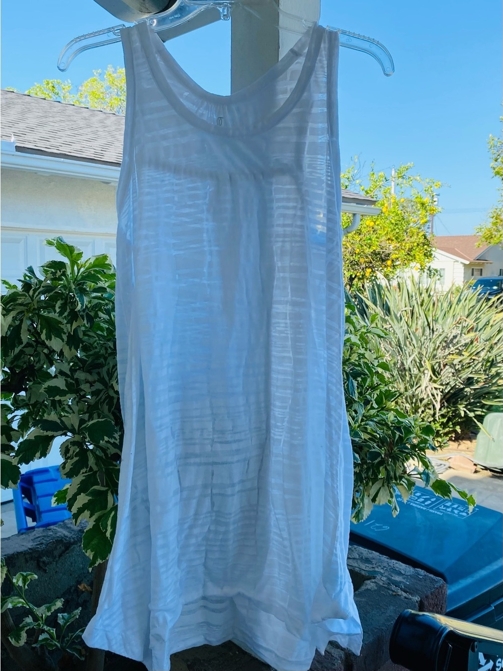 Allen Allen White Burnout Tank Tunic Top L Sleeveless Swing A-Line Beachy